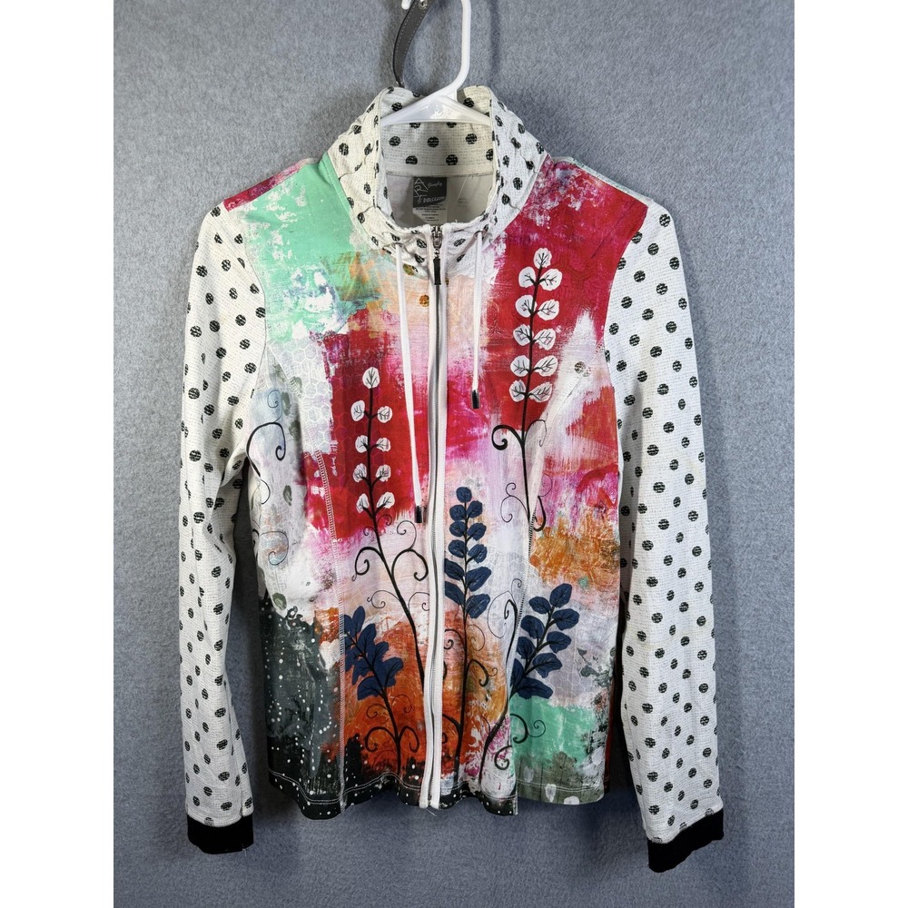 Dolcezza Jacket Womens Small Art Print Full Zip Collared Knit Floral Multicolor